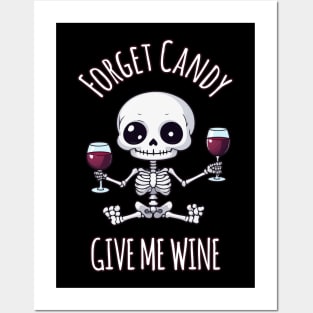 Kawaii Skeleton Halloween Wine Lover's Delight - Forget Candy, Give Me Wine Posters and Art